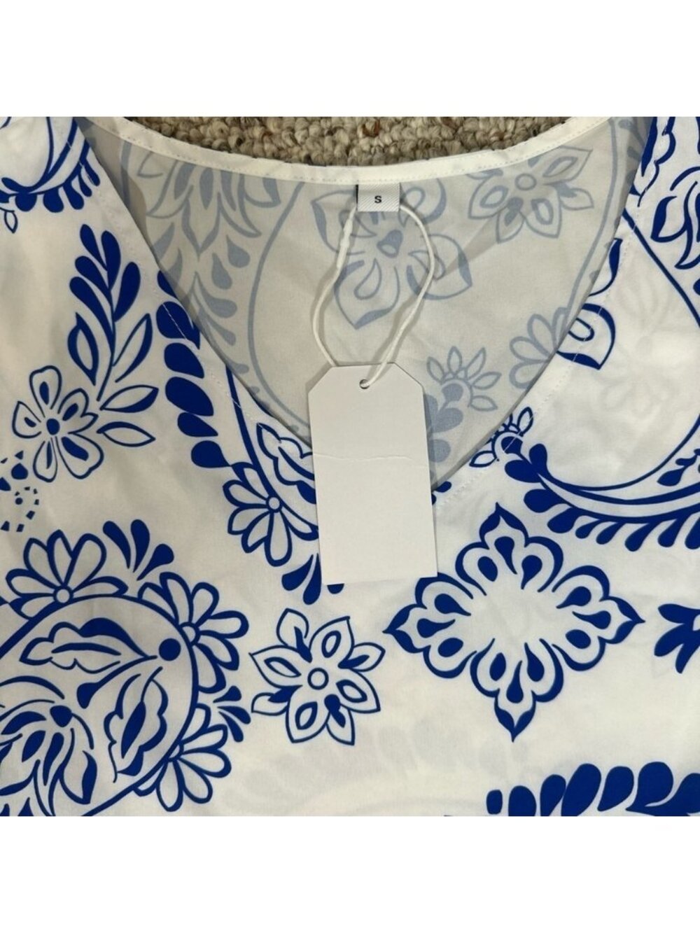 A-Line Bell Sleeves Dress Blue & White Size Small Lightweight Summer Dress - Picture 4 of 7